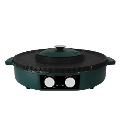 Big Electric BBQ Griddle Cooker With Non-Stick Steak Skillet Soup Hot Pot and Frying Pan Set Lid for Household and Hotel Use