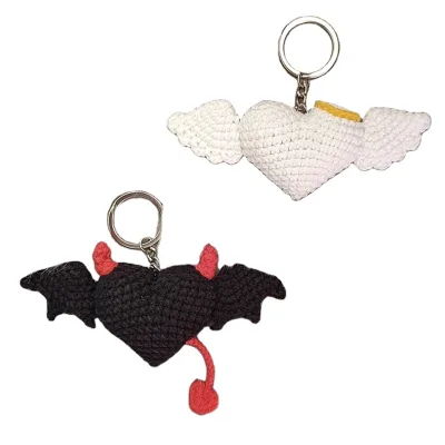 Creative Crochet Keychains Amigurumi Devil Angel With WIngs Crochet Heart Keychain