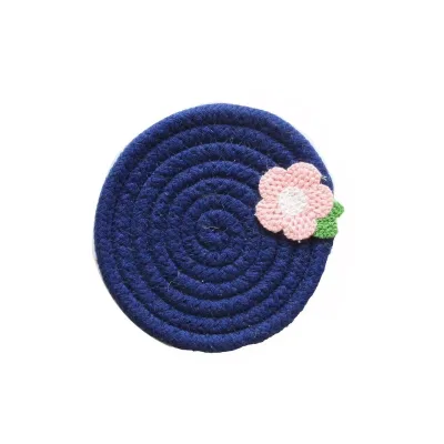 Japanese-style Heat Insulation Pad, Small Flower Pattern Cup Pad, Cotton Thread Woven Cotton Rope Heat Insulation Pad