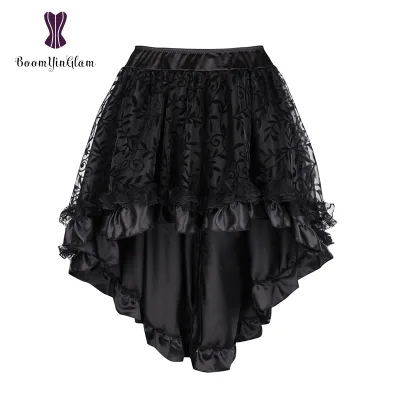 Women Plus Size Solid Chiffon A-Line Knee-Length Steampunk Victorian Gothic Lace-Up Skirt Slip Underskirt