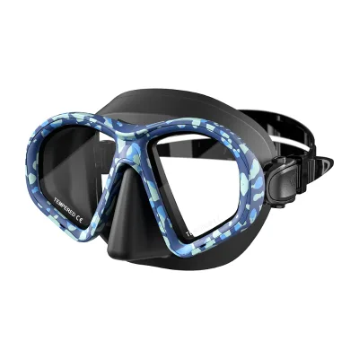 Resin Lens Camo Frame Double Lens Diving Goggles with Nose Cover Water Transfer Printed Customized Color for Freediving