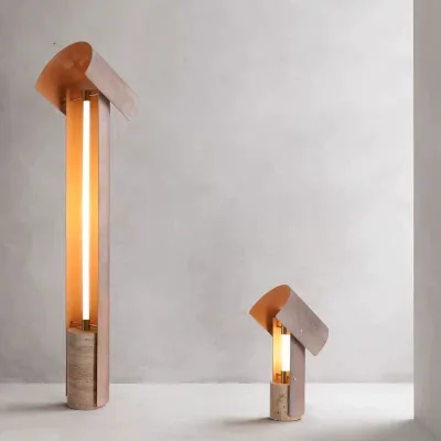 Japanese Luxury Natural Marble LED Floor Lamp Italian Minimalist Style Yellow for New Chinese Hotels for Exhibition Halls