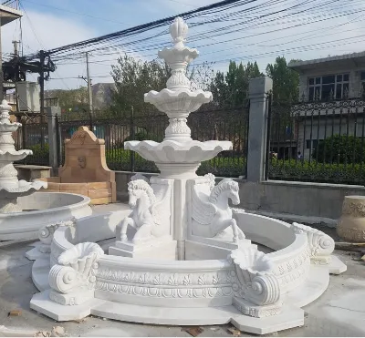 Customized Size Hand Carved Natural Stone Marble Outdoor Water Fountain with Horse
