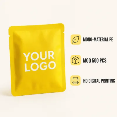 Custom Gravure Printed Mono PE Recyclable Three-side Seal Sachet Bags Semi Transparent Cotton Paper Packaging for Loose Leaf Tea