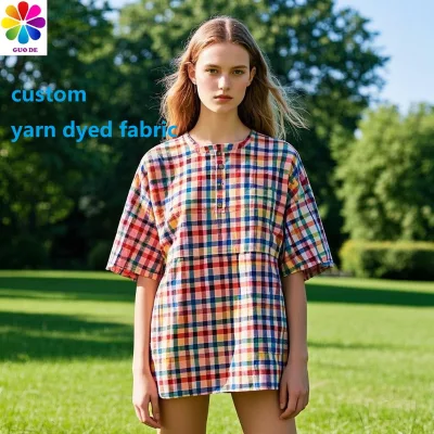 100% Cotton T/C Spandex Yarn Dyed Check Summer Flannel Fabric Woven Plain Terry for Boys' Sports Shirt Night Clothes Bags Dress