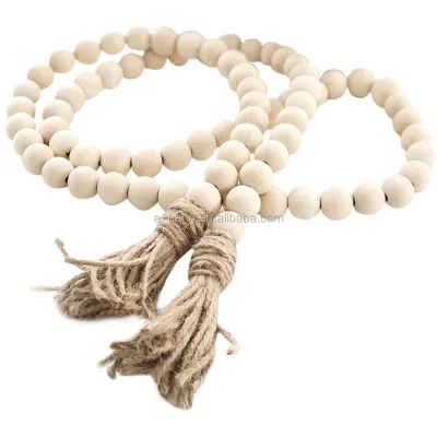 2026 Farmhouse Beads 58 in Wood Bead Garland with Tassels Rustic Country Decor Prayer Boho Beads Big Wall Hanging Decor