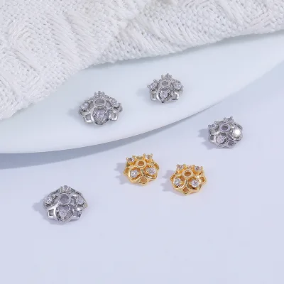2025 Good Quality Jewelry Fittings Gold Plated 8mm Beads Caps with Zircon Micro Set Zircon Flower Holder for Diy Jewelry Making