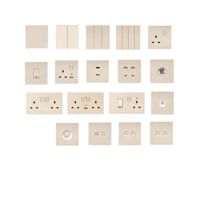 UK Standard Wall Switch Socket Gold with USB-A/C Fast Charge 16A Max. Current 250V Max. Voltage