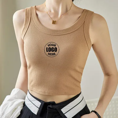 Summer 92% Viscose 8% Spandex Women Scoop Neck Cropped Ribbed Tank Top Slim Fit Sleeveless Crop Top Shirts