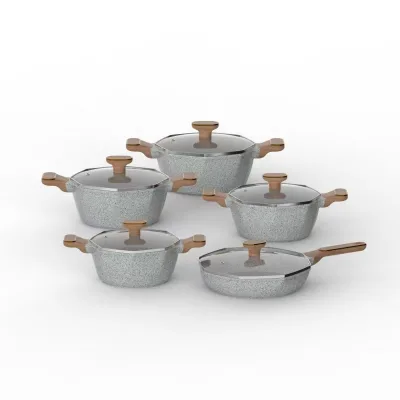 Outdoor Cookware Set 10-Piece Grey Octagon Die-Cast Includes 4 Stockpots and 1 Frying Pan