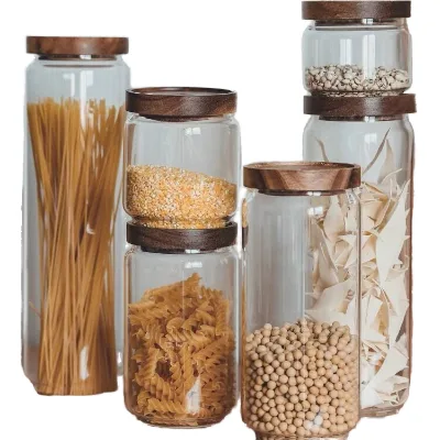 Kitchen Storage Tank Food-Grade High-Boron Glass with Acacia Wood Lid Screw Glass-Sealed Coffee Bean Storage Tank PC Material