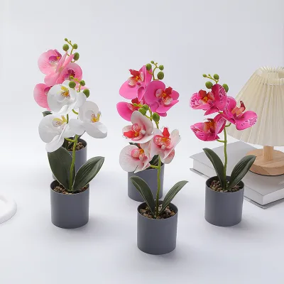 Black Pot Pebble Orchid Potted Plant-Durable PVC Multi-piece Package for Valentine's Day Mother's Day Halloween & Easter Decor