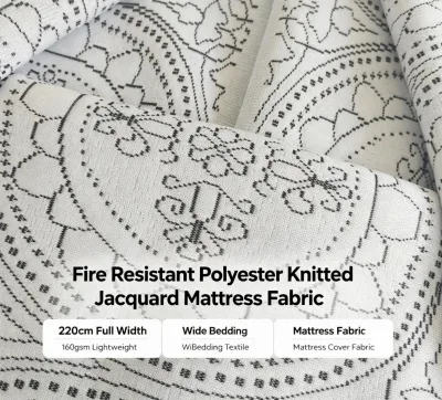 220cm Wide 160gsm Polyester Jacquard Knitted Mattress Fabric Flame Retardant for Bedding Mattress