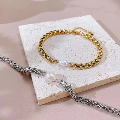 Girls' Bracelet Natural Freshwater Pearl Splicing Stainless Steel Chain Bracelet