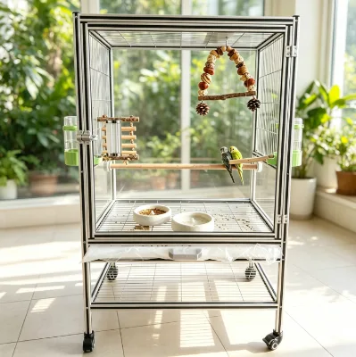 Dual-purpose Commercial Household 2020 Aluminum Tempered Glass Parrot Aviary with Reinforced Metal Pull Out Tray
