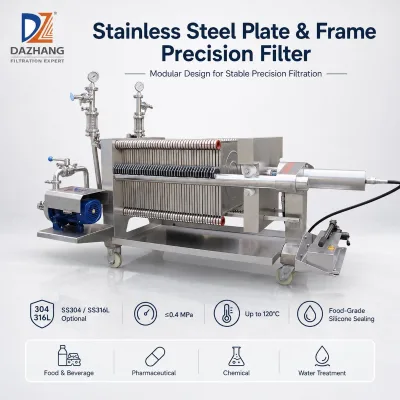 Dazhang Sanitary 316 Stainless Steel Plate Frame Manual Precision Filter for Food Beverage Pharmaceutical Chemical Processing