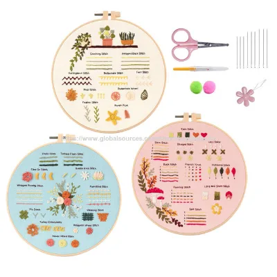 3 pc/set Cross Stitch Kits Stamped Embroidery Starter Kit Set With Flowers Plants Pattern