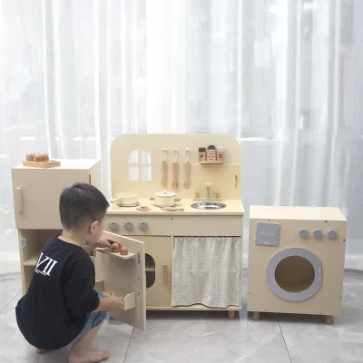 Hot Selling Custom Children Pretend Cooking Toddler Pretend Role Play Set Kids Wooden Kitchen Toys