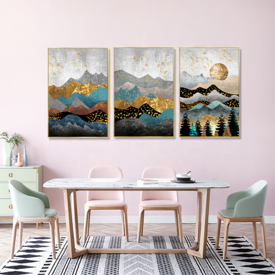 Abstract Nature Scenery Sunrise Flying Bird Home Decoration Painting Geometric Mountain Wall Decoration Framed Canvas Art Prints