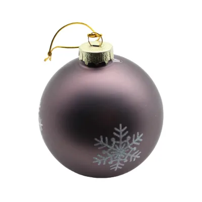 Matte Purple Snowflake Print Christmas Ball Ornament for Xmas Tree Hanging Indoor Holiday Scene Decor
