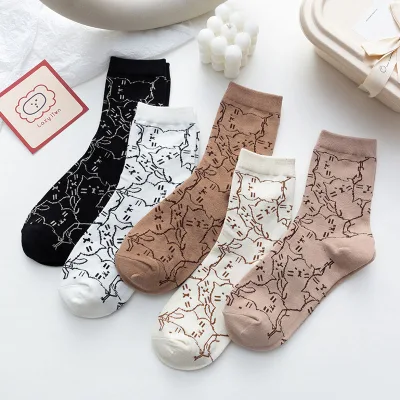 Full of Cats Simple Cute Cartoon Cotton Crew Women Spring Socks