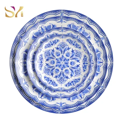 Wholesale High Quality Classic Charger Plates Bone China Blue Dinner Plate for Restaurant