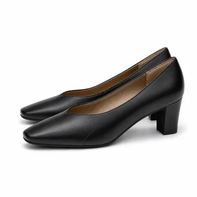 Women Business Pumps with Chunky Short Heels, Square Toe Lawyer Office Shoes, Custom Wholesale OEM Professional Footwear Factory