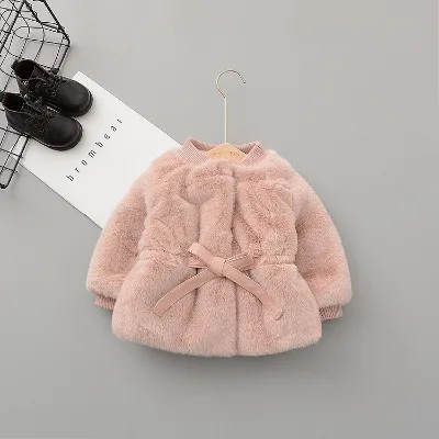 Thicker Children Coat Winter Fur Thermal Trench with Belt Kids Jackets Princess Overcoat Girls Warm Clothing Girl Outwear Coats