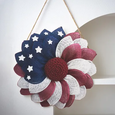 Independence Day Decor Wooden Striped Garland Patriotic American Home Rustic Wood Sign Wall Front Door Hanger