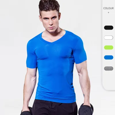 Men's V Neck T-Shirt High Elasticity Quick Dry T-Shirt for Fitness Running Sports Training and Daily Workout Activities