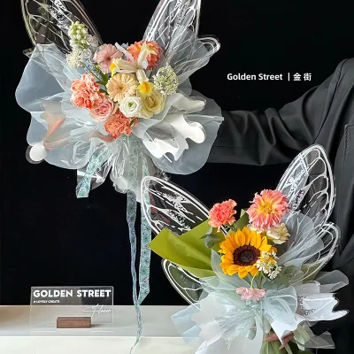 Crystal butterfly Shape Cellophane Web Red Flower Wrapping Paper butterfly Bag Flower Paper Florist Florist Materials