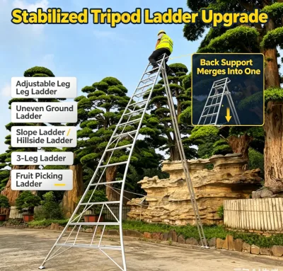 Aluminum a Frame Garden Ladder 150kg Wide Tread Anti Slip with Handrail Adjustable Height for Orchard Pruning Tree Trimming
