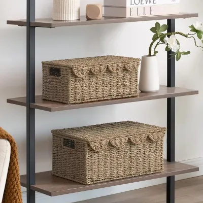 2025 Hot Sale! Scalloped Edge Seagrass Storage Basket with Built-in Handles for Shelves, Nursery Room