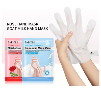 SADOER Private Label Rose Goat Milk Sheet Hand Mask Tender Smooth Moisturizing Exfoliator Collagen Hand Peeling Mask Gloves