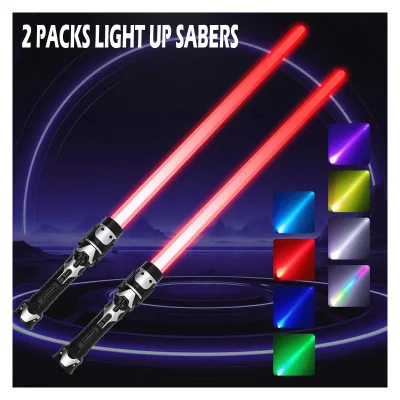 KK NEW 2-Pack Realistic Handle Light-Up Sabers with FX Sound Motion Sensitive Expandable Light Swords Set for Kids