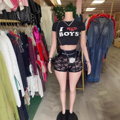 BR5651 Hot Girl Set Sexy Printed Letter Casual Shorts Knee Summer One Set Solid Pattern