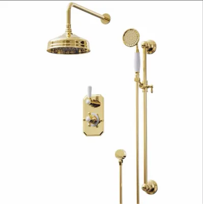 Antique Brass Wall-Mounted Shower System Slide Bar Shower Faucet Combo Set with High Visibility Features