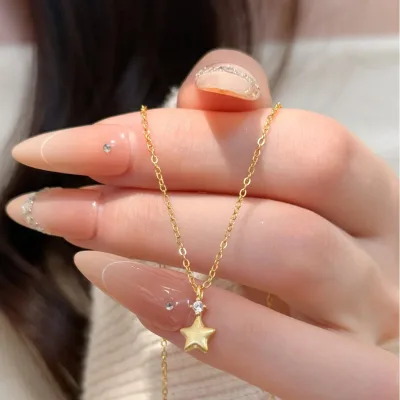 18K PVD Gold Plated S925 Sterling Silver Star Pendant Necklace Dainty Crystal Ins Style Women Clavicle Chain Fashion Jewelry
