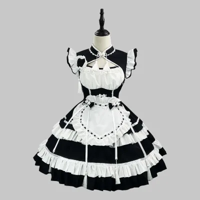 2026 Spring Festival Lantern Festival Chinese Men's Adult Polyester Maid Coat COS New Cheongsam Lolita Maid Uniform Set Dress