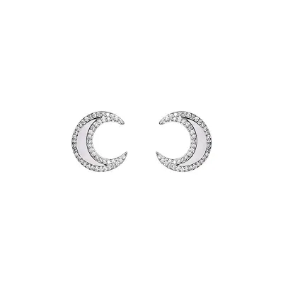Gold Plated Micro Zircon Shell Earrings for Women Female Delicate Fashion Heart Pattern Moon Earrings Classic Style for Parties