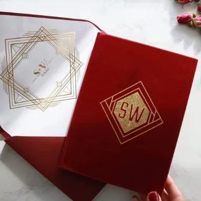 Personalize Custom Your Dream Gold Velvet Folio Marriage Folder Acrylic Wedding Invitation Card Suite