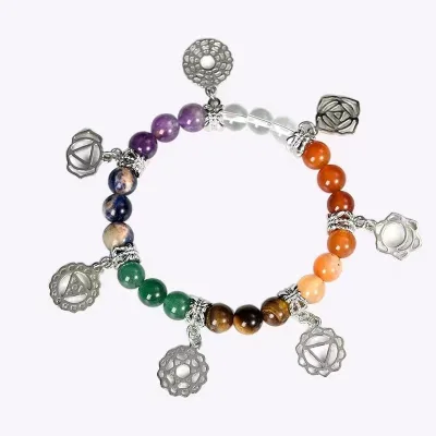 Wholesale new seven pulse energy crystal bracelet European and American fashion woven leather bracelet