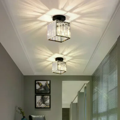 Nordic Simple Led Ceiling Lights Crystal Lampshade Round Square Unique Lamp Designs Wall Aisle Corridor Living Room Pendant