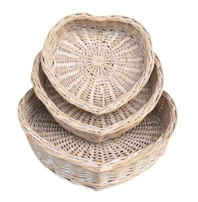 YULIN JIAFU Set of Two Large Small Grey Heart Wicker Baskets