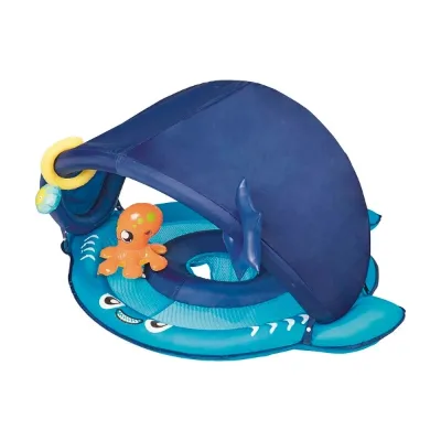 PVC Inflatable Shark Float with Diaper and Assorted Parasol Blue Pink with Canopy 113*104*56 CM for Children Swimming Pool Fun