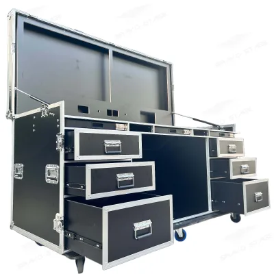 Customized AV Broadcasting Streaming Recording Studio Workstation Flight Case for 2x40 Inch Screen Motorsport
