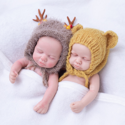Solid Silicon Twins 12 Inches High 2.29lb Weight Children Accompanionship Baby Silicon Reborn Baby Sleeping With Eyelashes