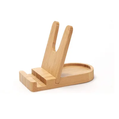 Multifunctional Bamboo Wood Mobile Phone Holder with Polished Technique