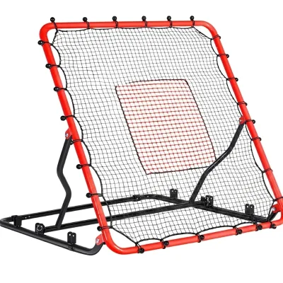Baseball Rebounder Net Adjustable Angles 4x4.5FT Pitchback Trainer 2 Strike Zones UV Resistant Polyester Red/Black
