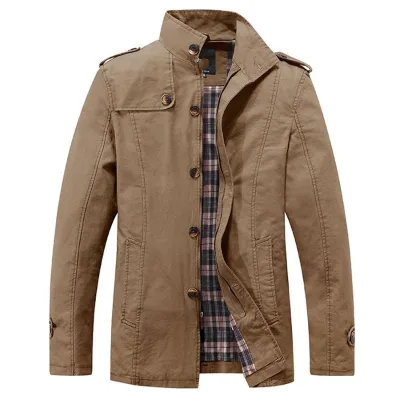 Men's Casual Style Jacket Stand Collar Cotton Coat Windbreaker Jacket for Mens